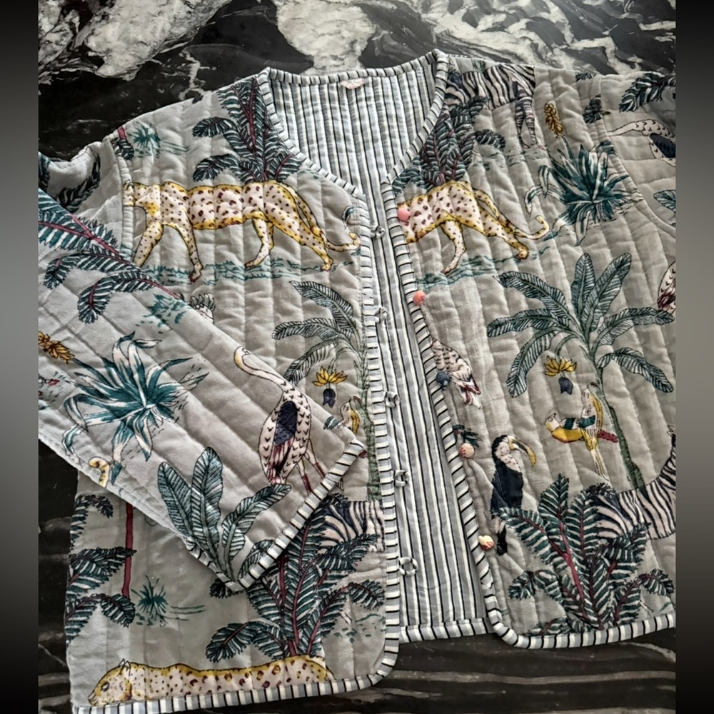 Quilted Reversible Kimono Jacket Tropical Animal Print Handmade